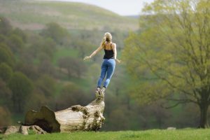 woman leaning forward