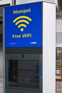 Outdoor advertising including internet kiosk and public Wi-Fi