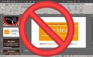 edit screen of PowerPoint with red circle & slash symbol