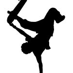 silhouette of a person doing a handstand with a skateboard